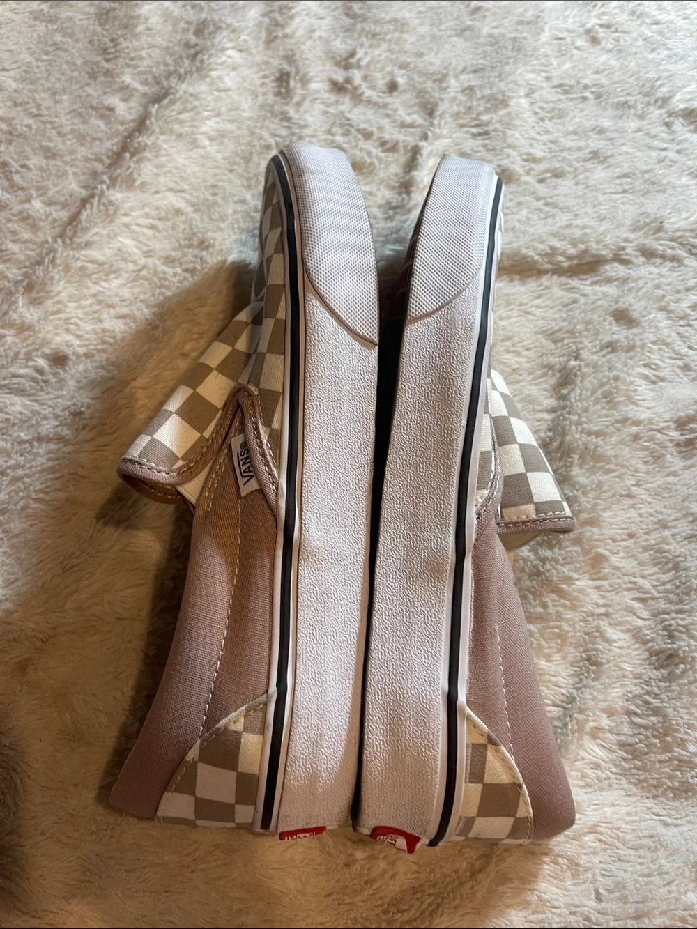 Vans Classic Slip-On Checkerboard in Taupe and White size 7.5 W